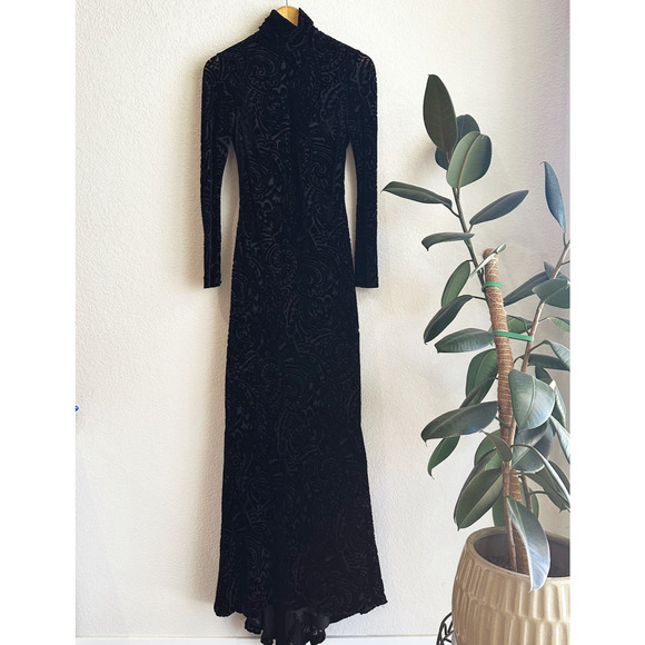Ralph Lauren Womens Velvet Burnout Maxi Gown Size 8 Rayon/Silk Open Back Formal - Picture 1 of 9